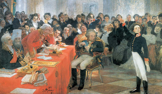 Репин И.Е. Пушкин на лицейском экзамене 8 января 1815 года, 1911